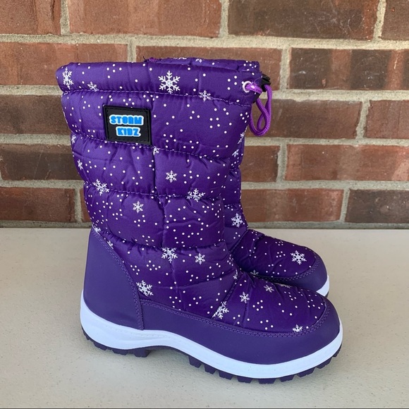 Storm Kidz purple snowflake print snow boots big girl’s size US 6 M - Picture 1 of 8